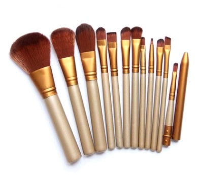 GLOZARA 12-Piece Makeup Brush Set with Wooden Handles in Iron Storage Box GLOZARA
