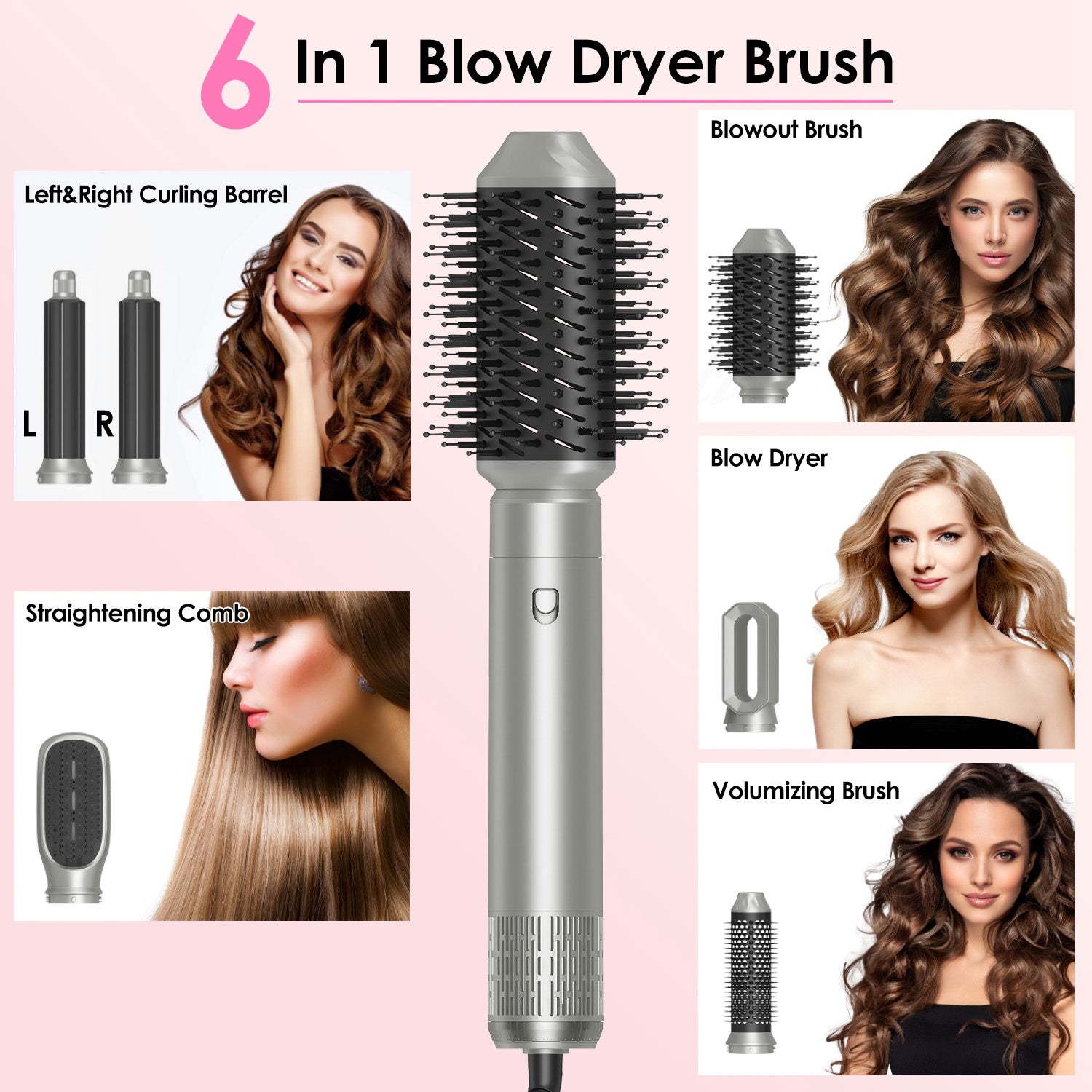GLOZARA 6-in-1 Hot Air Styler with Auto Wrap, Dryer & Curling Brush GLOZARA