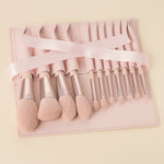 Glozara 11-Piece Makeup Brush Set with Wooden Handles and Ribbon Bag GLOZARA
